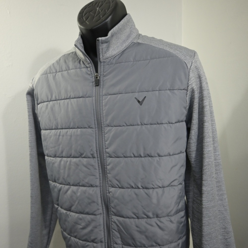 Callaway Quilted Puffer Golf Jacket Mens Medium Gray Full Zip W/ Pockets